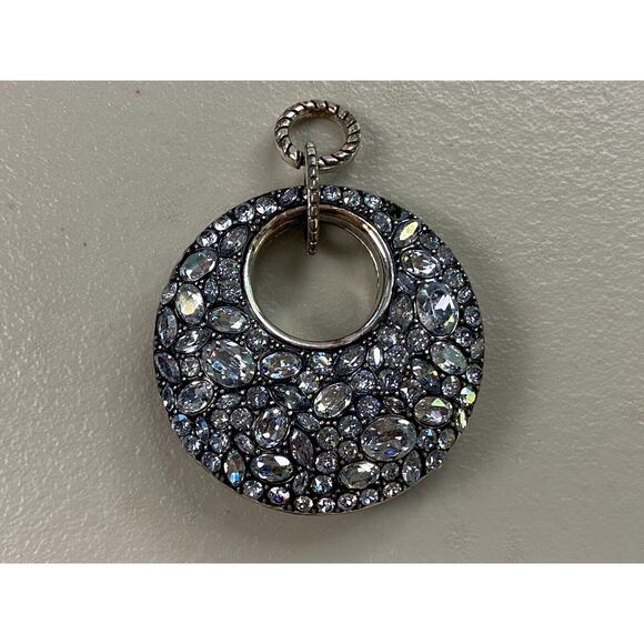 Brighton Reversible Pendant Silver Tone Rhinestone Chunky Statement Round Large - Picture 9 of 13
